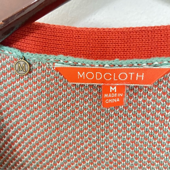 ModCloth 😻 Cat Cardigan 100% Cotton Green Teal with Orange White Accents Kitty S - Picture 4 of 10